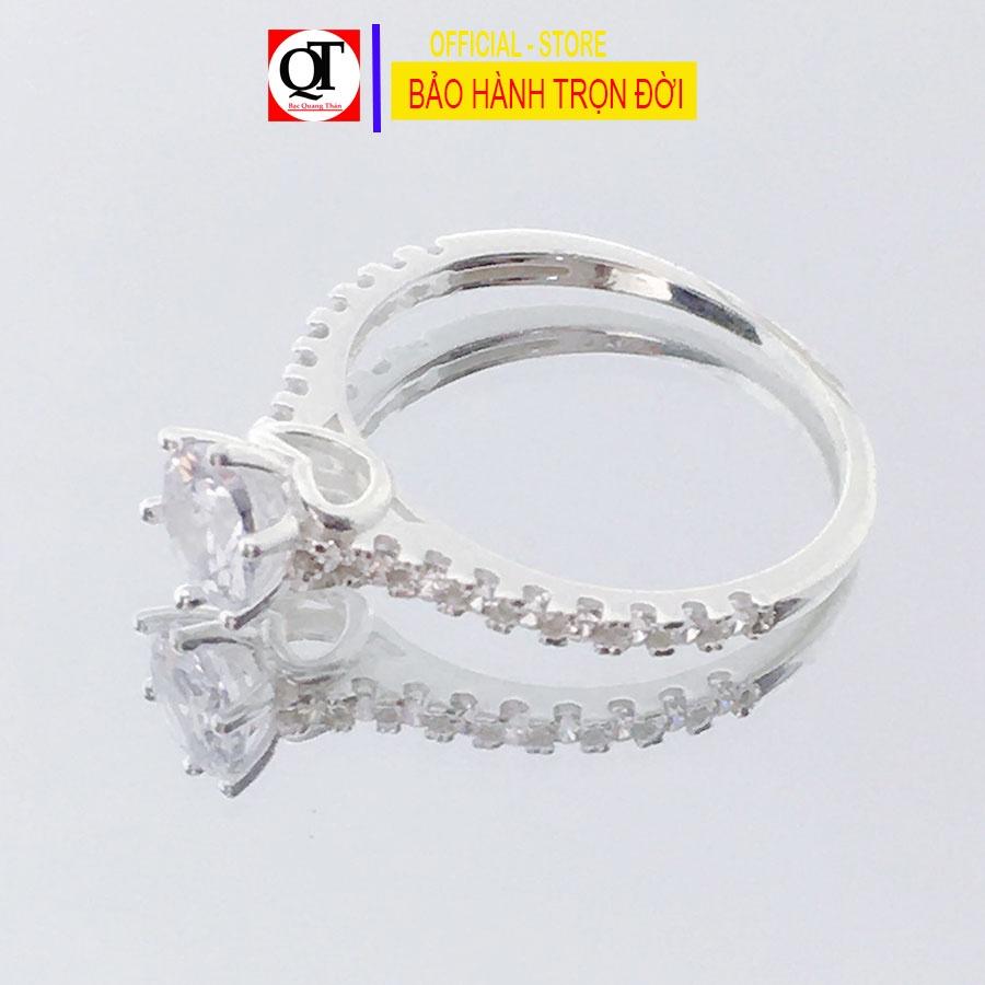 Nhẫn nữ bạc ổ cao sáu chấu bản nhỏ phong cách styl trang sức Bạc Quang Thản – QTNU78