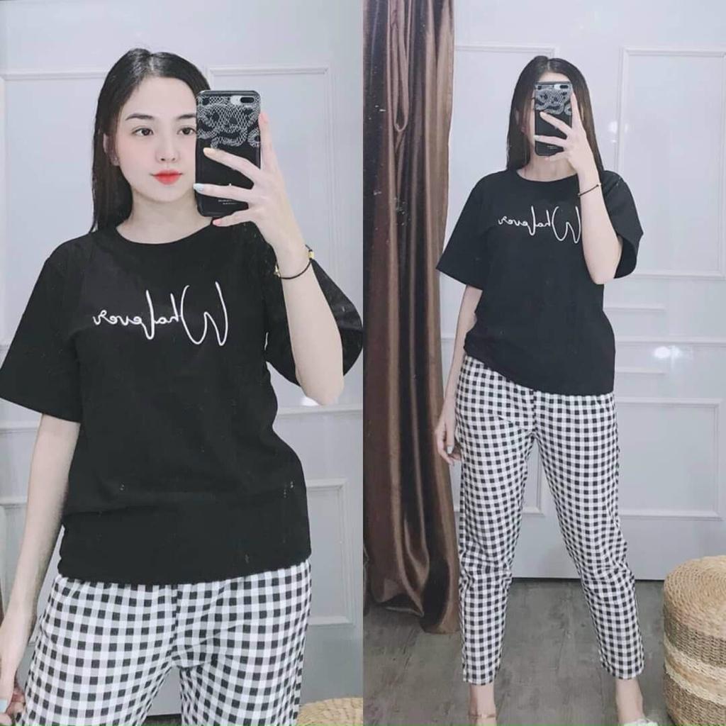 Đồ bộ nữ mặc nhà thun co giản, set đồ bộ nữ quần dài thun cotton dễ thương, đồ ngủ nữ bigsize 45-85kg