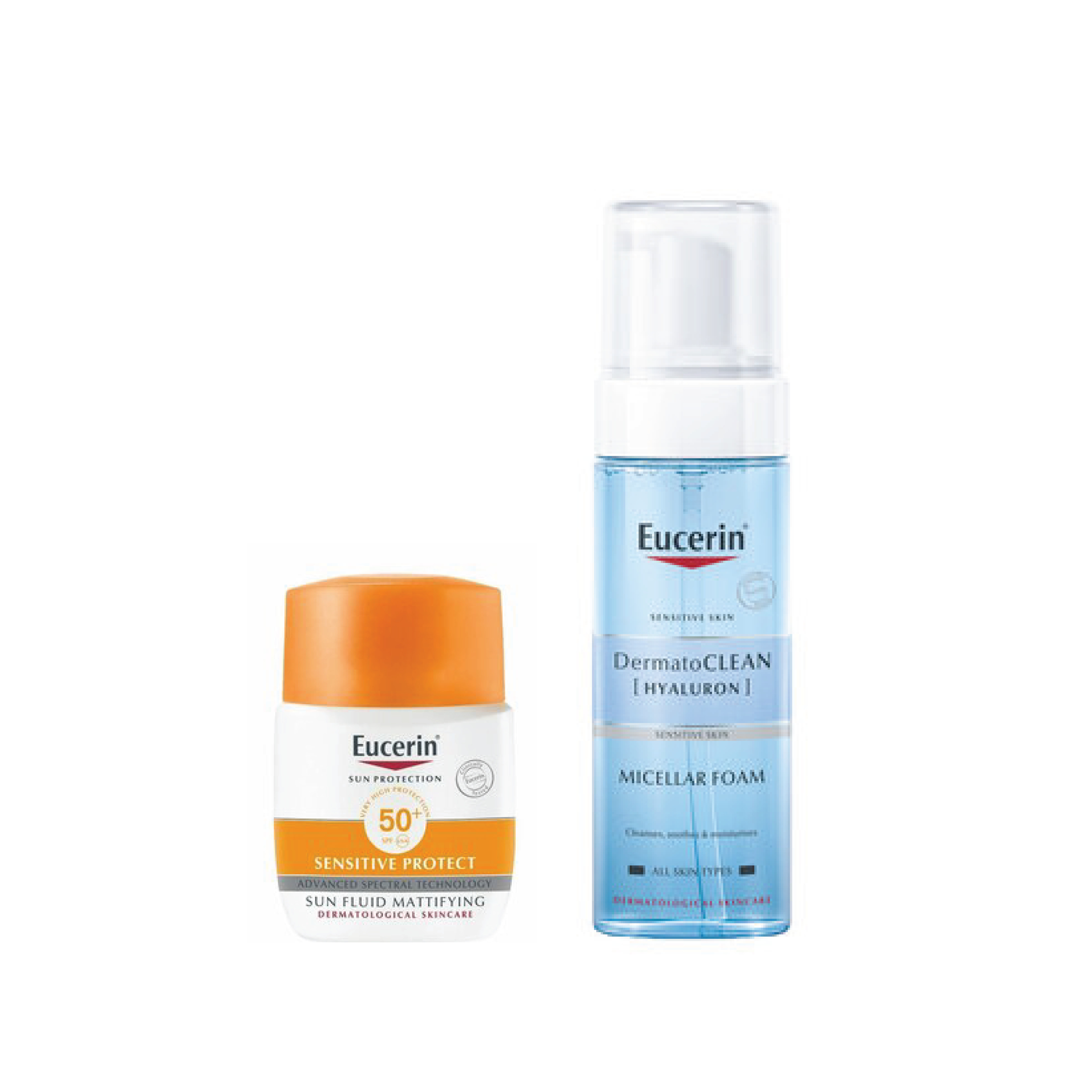 Combo Kem Chống Nắng Eucerin Sun Mattifying Fluid 50+ 50ml Và Bọt tẩy trang Eucerin DermatoCLEAN [HYALURON] Micellar Foam 150ml