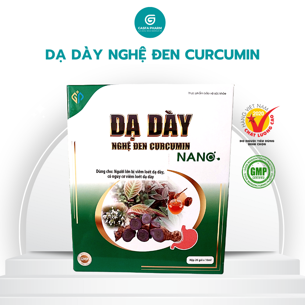 Nghệ đen NANO CURCUMIN, Đau dạ dày, viêm dạ dày hộp 20 gói