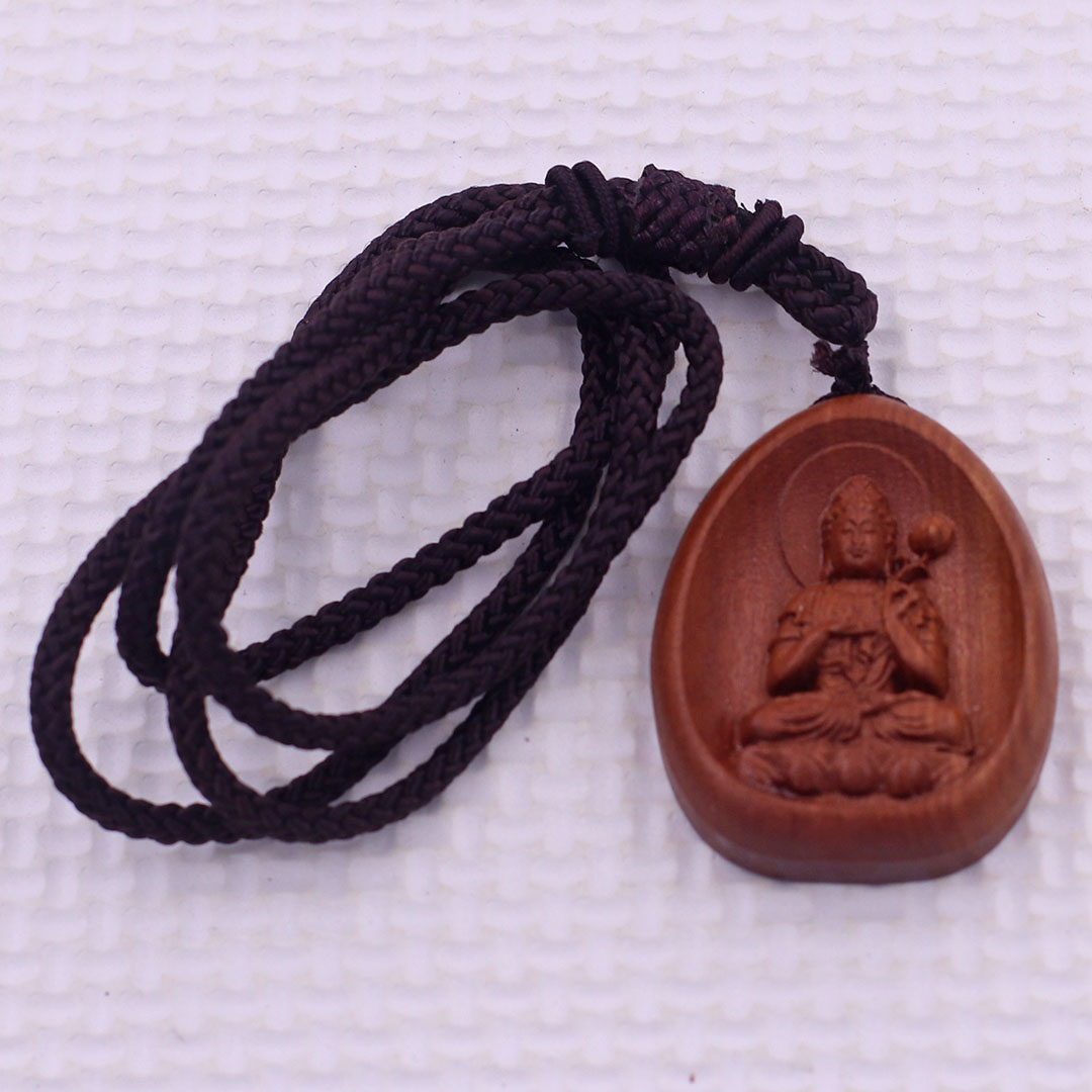 Mặt dây chuyền Phật Đại thế chí gỗ đào kèm vòng cổ dây dù, mặt Phật bản mệnh