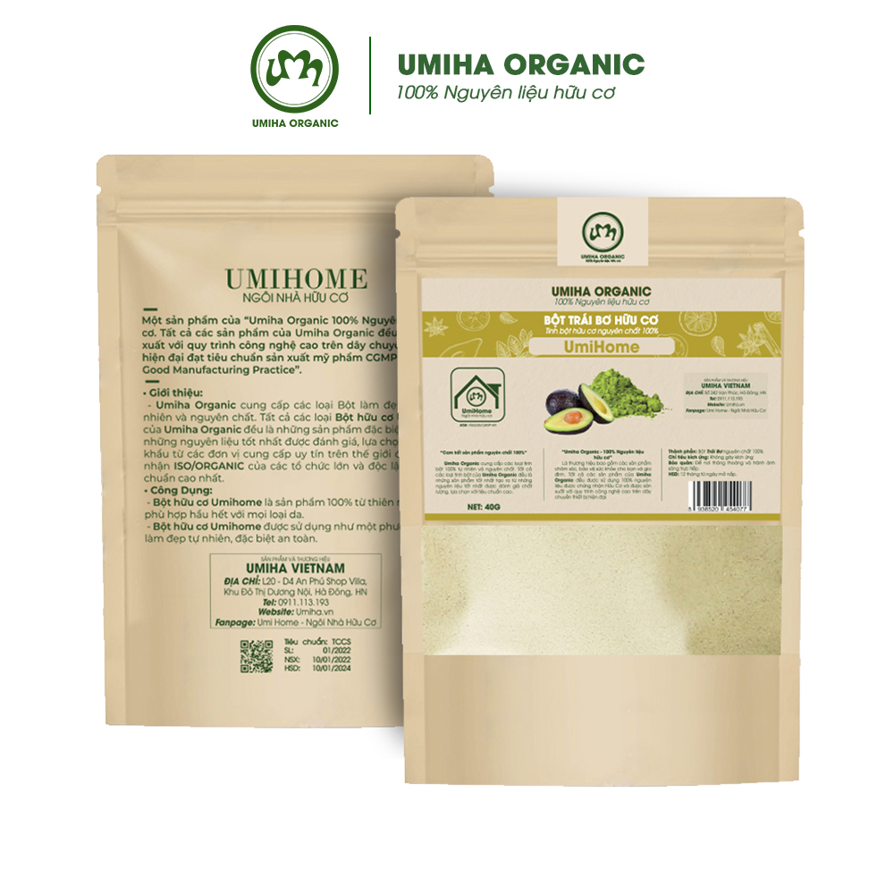 Bột Trái Bơ nguyên chất UMIHOME 40G dùng đắp mặt nạ dưỡng ẩm da ngăn chặn lão hoá, dưỡng trắng da tự nhiên