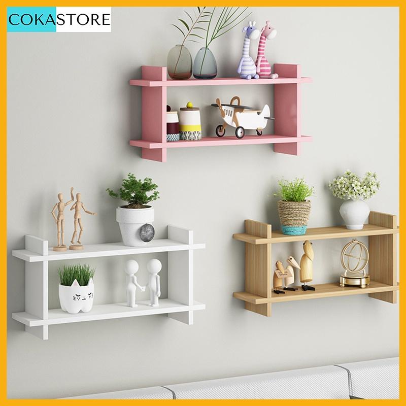 Kệ Gỗ Trang Trí Treo Tường Hình Chữ Nhật Nhỏ Gọn Không Cần Khoan Màu Sắc Đa Dạng - Kèm Phụ Kiện Đầy Đủ
