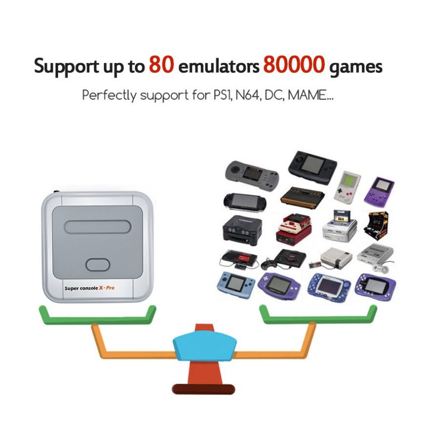 Máy chơi game SUPER CONSOLE X PRO 2021 - Kiêm TV BOX - 128GB - 2 TAY CẦM KHÔNG DÂY - 50 HỆ MÁY - 41.000 GAME