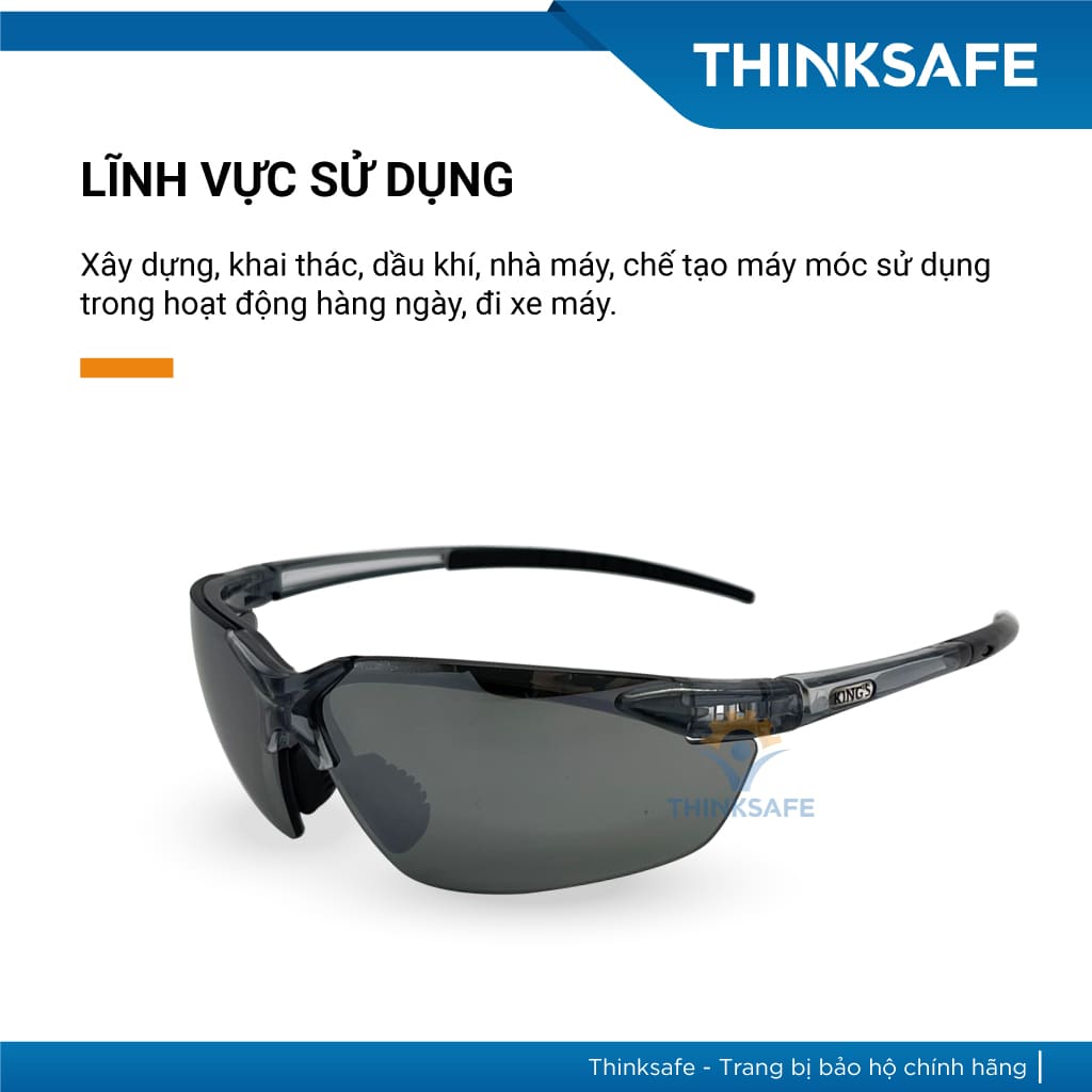 Kính bảo hộ King's Thinksafe, mắt kiếng bảo hộ chống bụi, siêu nhẹ, chống tia uv đi đường, ôm khuôn mặt, màu đen - KY712