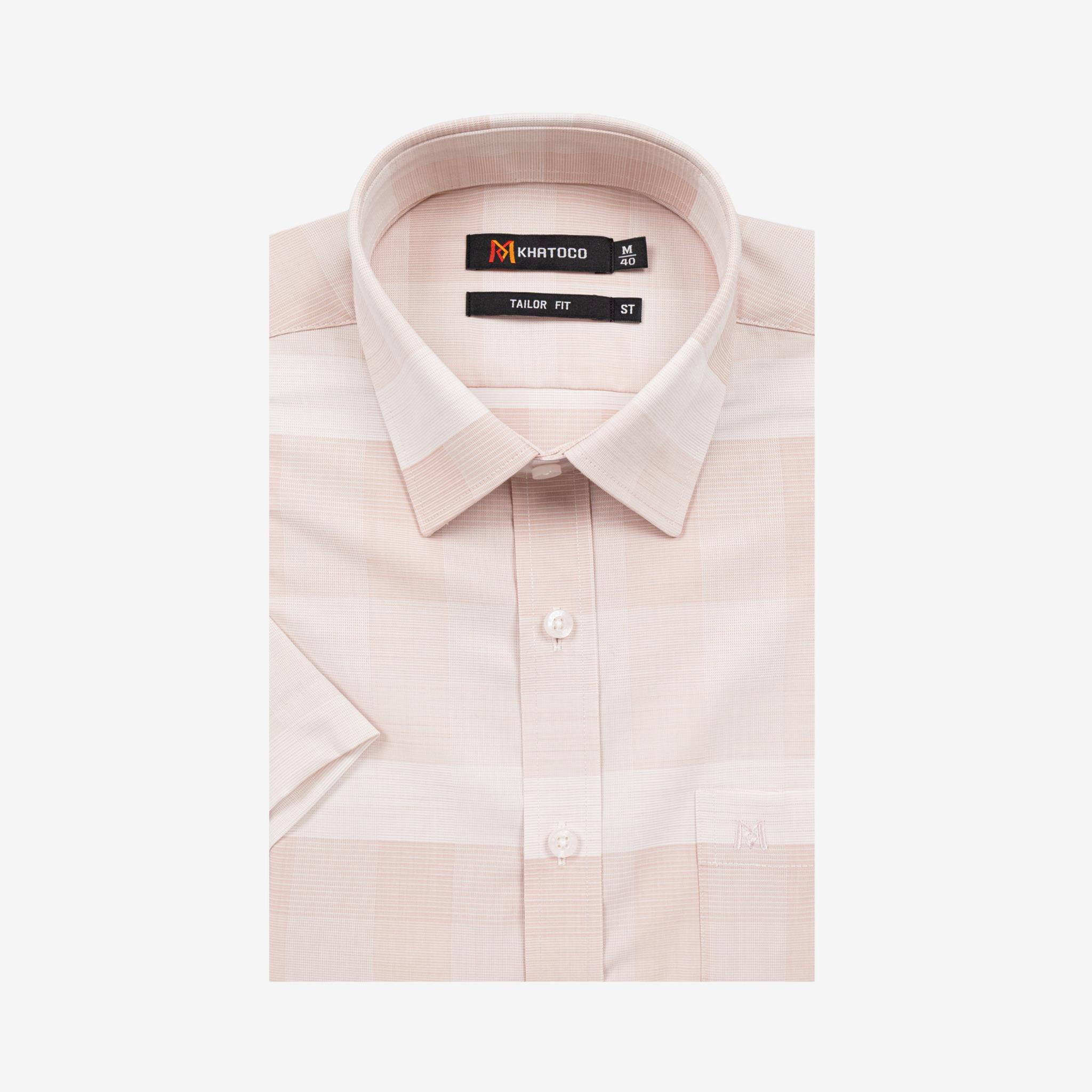 Áo sơ mi nam KHATOCO Tailor Fit ngắn tay A1MN538T2-CNCR815-2709-N