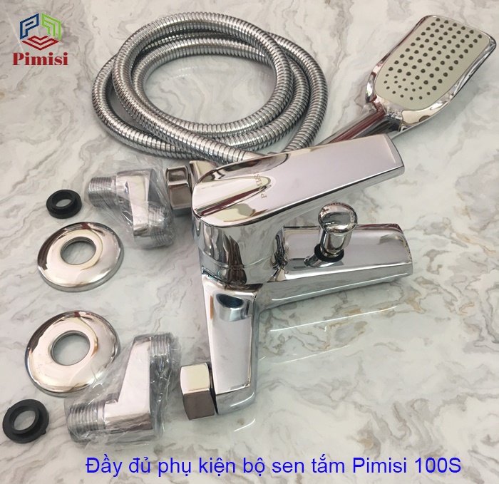 Vòi hoa sen tắm nóng lạnh Pimisi P-100S đồng mạ Crom đầy đủ phụ kiện | Hàng chính hãng