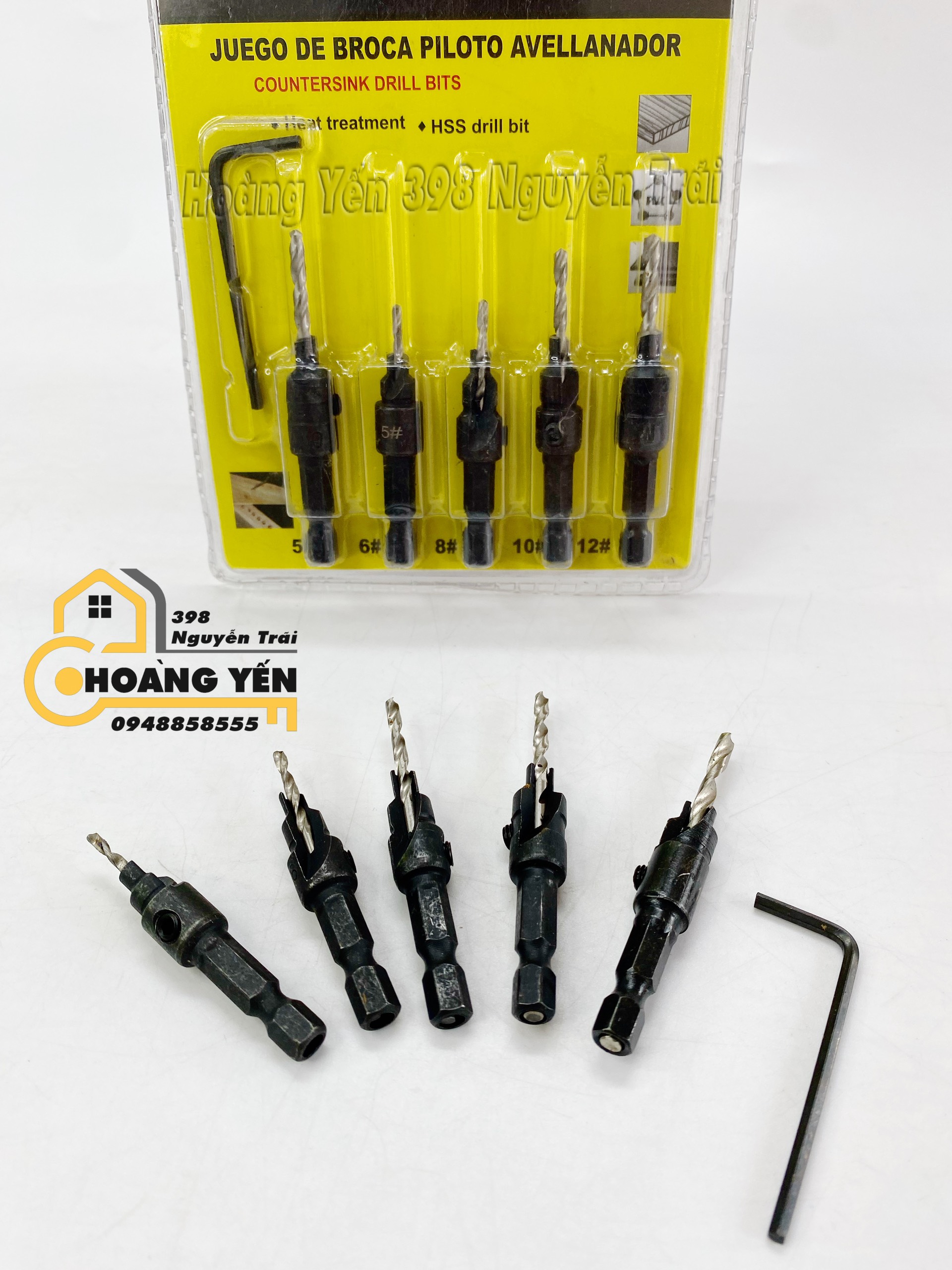 Bộ 5 mũi khoan 2 tầng chỉnh cữ bắt âm mũi vít 5 chi tiết KM-1701 Bộ 5 đầu khoan vít titanium  có cán hex cho công cụ điện làm gỗ