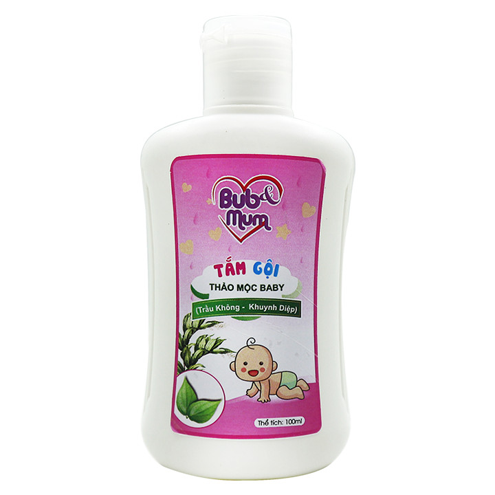 Tắm gội Thảo mộc Baby chiết xuất Trầu Không và Khuynh diệp 100ml BuB&MuM công dụng diệt khuẩn, làm sạch, ngăn ngừa rôm sảy, mụn nhọt và giữ da luôn mềm mại, thơm mát hàng công ty chính hãng, xuất xứ Việt Nam