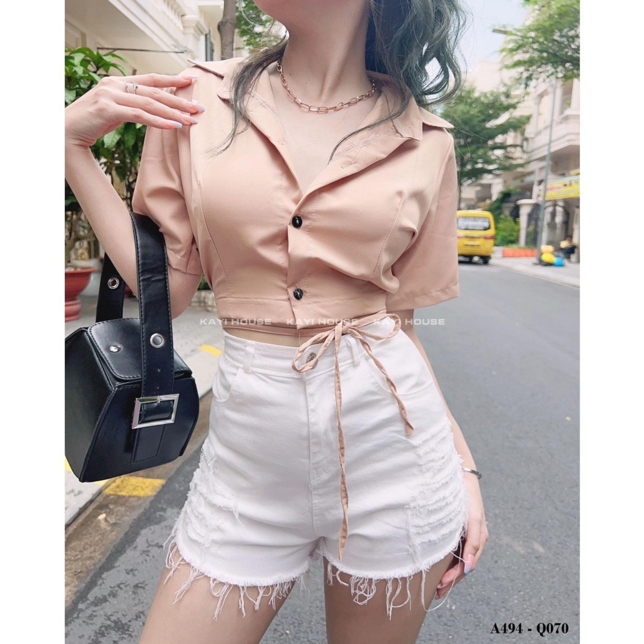 QUẦN SHORT JEAN KAKI NỮ RÁCH