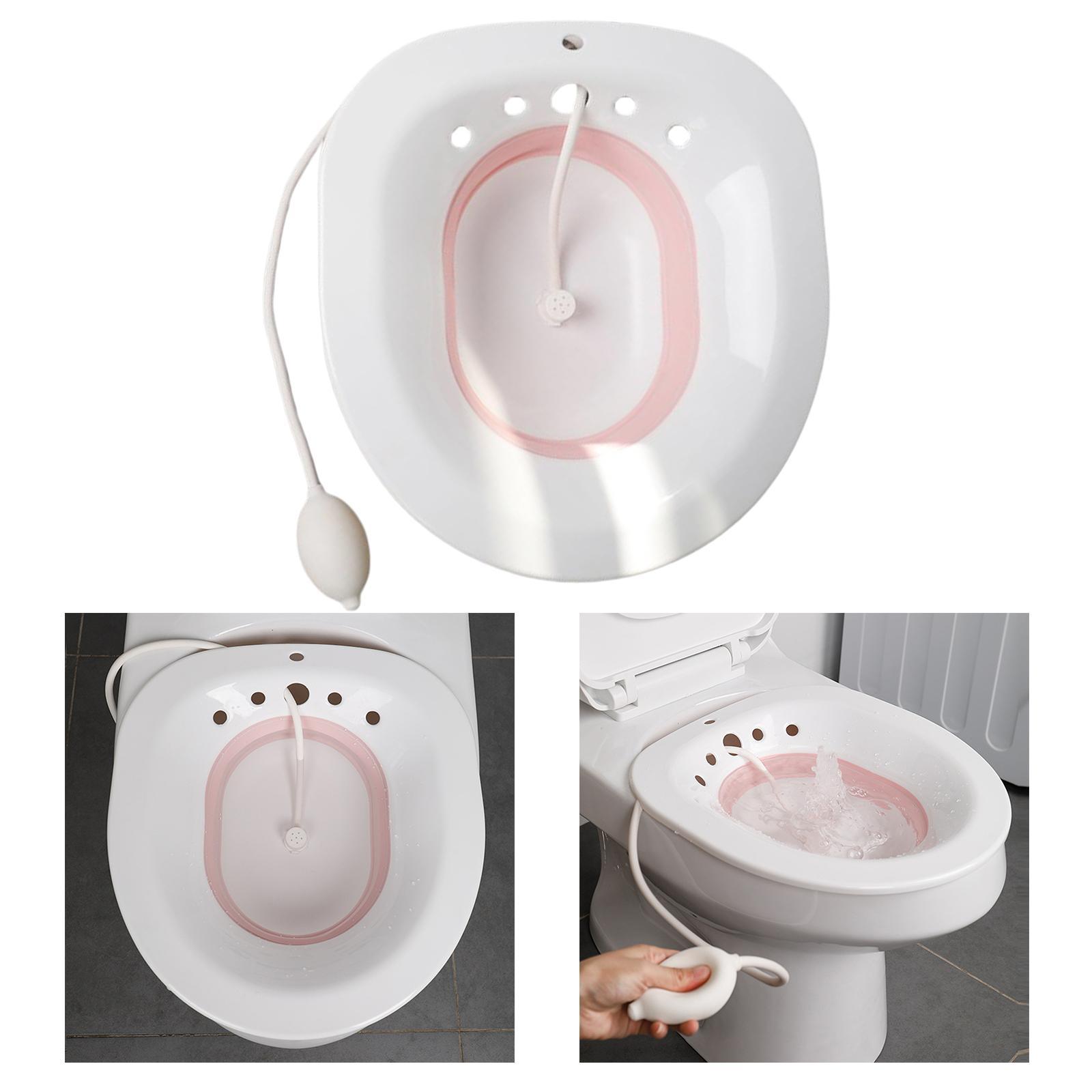 Sitz Bath Toilet Bidet Tub with Flusher for Postpartum Care White Pink