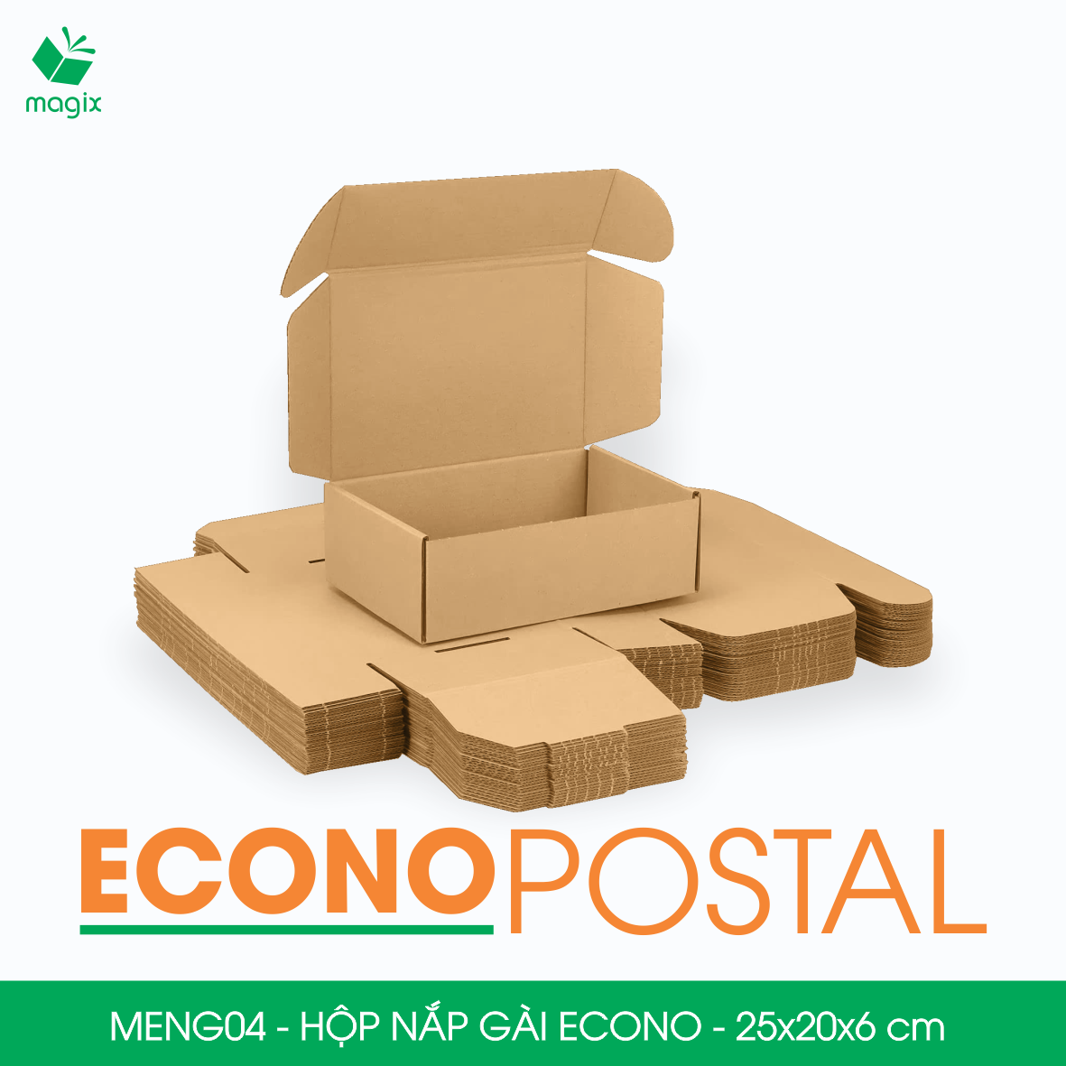 MENG04 - 25x20x6 cm - 100 Hộp carton nắp gài đóng hàng giá rẻ, hộp gói hàng, hộp quà thời trang