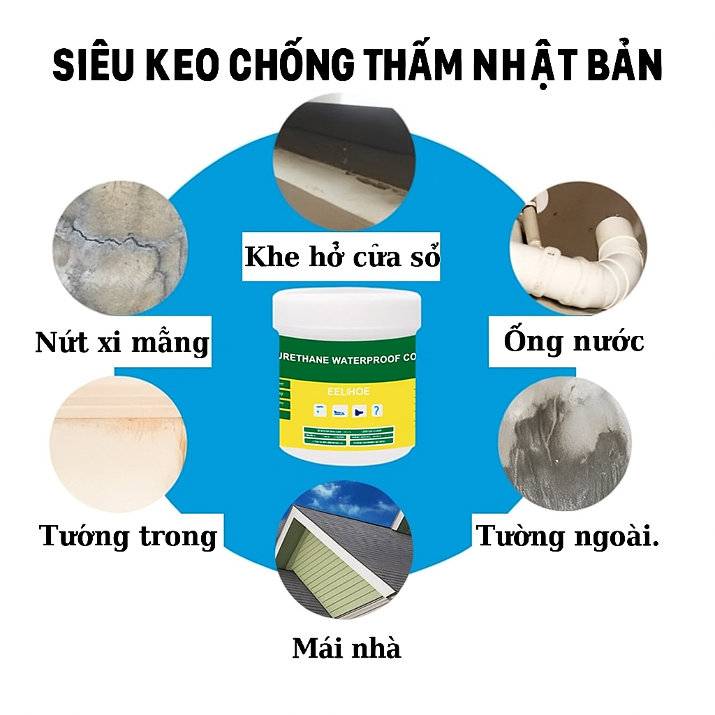 1KG - Keo Chống Thấm Nhật Bản Trong Suốt – Bền Trên 10 Năm, Ngăn Dột Mọi Bề Mặt