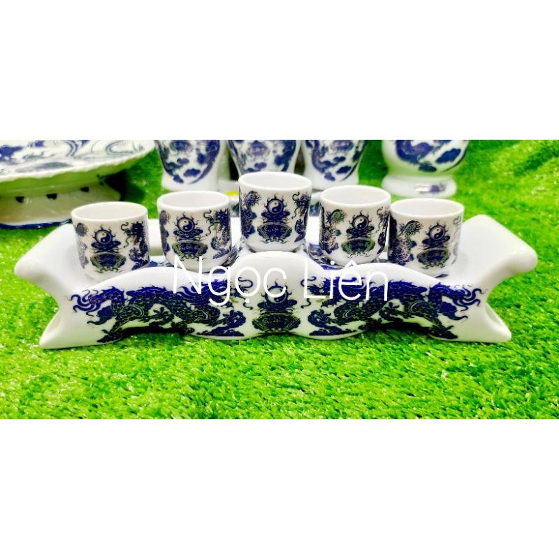 Bộ đồ thờ Bát Tràng xanh kim cao cấp bàn thần tài rộng 60cm