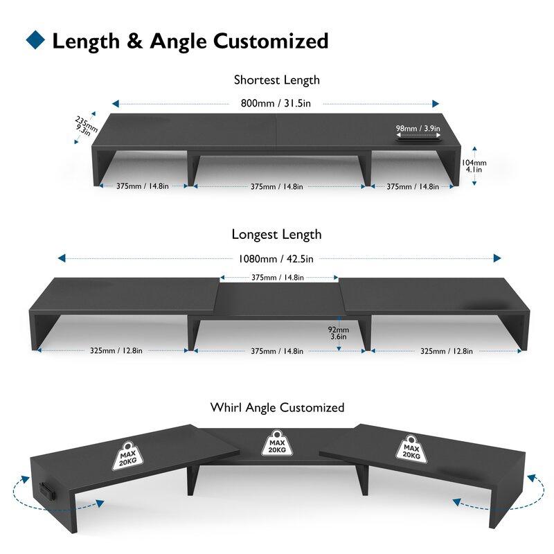 Kệ gỗ để 3 màn hình máy tính FAS.DUAL nâng màn hình lên đến 10.4cm / Giảm căng thẳng cổ / bàn làm việc gọn gàng