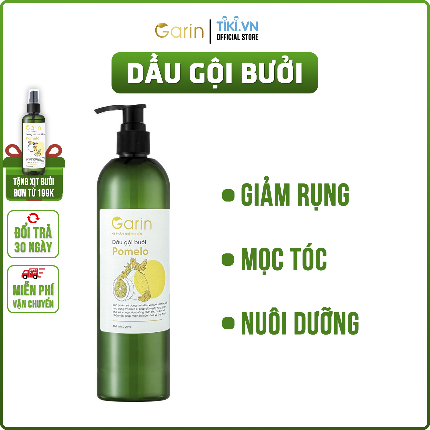 Dầu gội bưởi mọc tóc và giảm rụng tóc Garin nuôi dưỡng tóc từ gốc đến ngọn cho nam nữ chính hãng 300ml