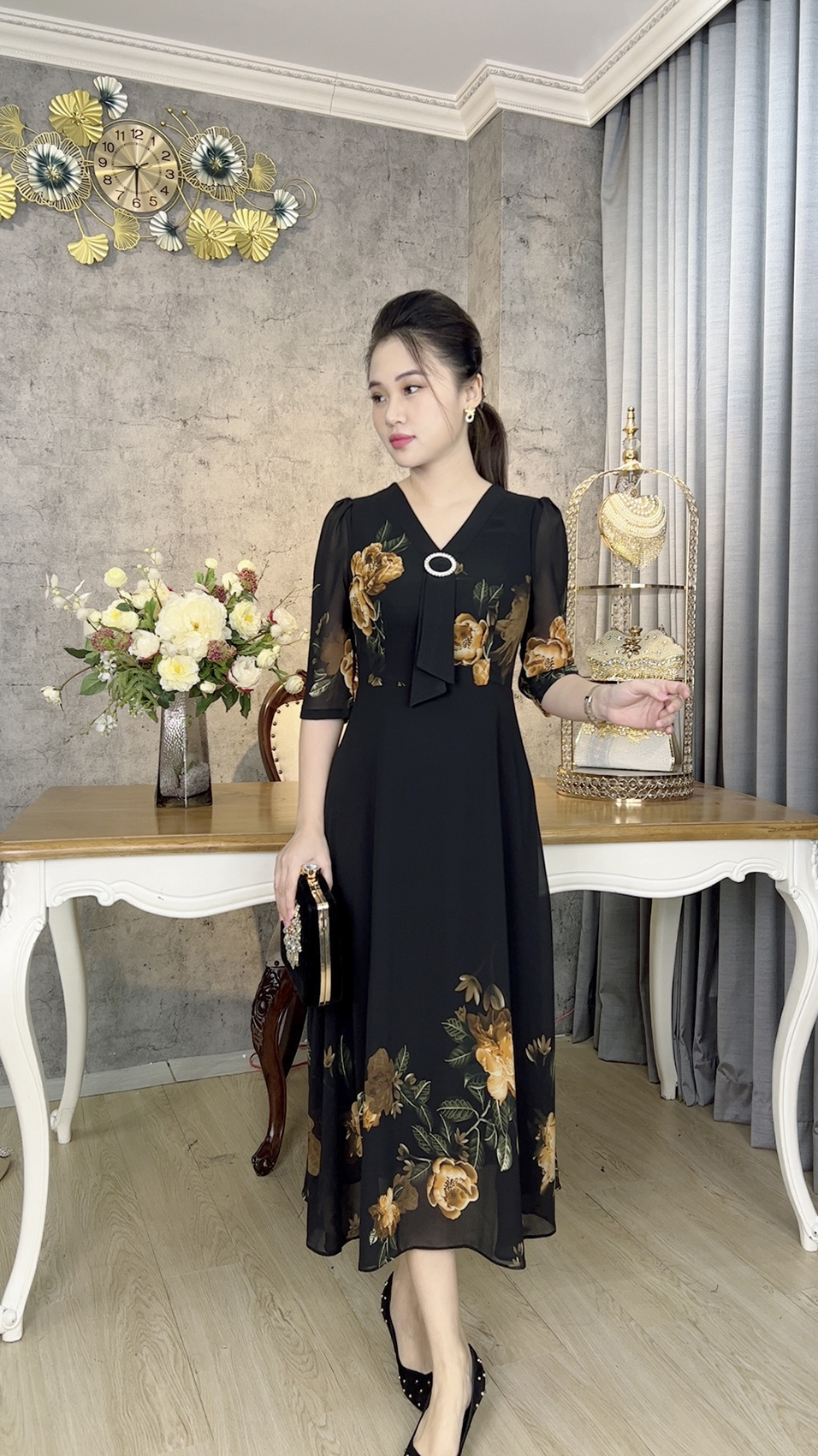 Đầm Trung Niên [ Linh Trà ] (TM 1143) Trẻ Trung Thiết Kế Trang Nhã Thanh Lịch Bigsize Đi Làm Đi Tiệc Cho Bà Cho Mẹ U50