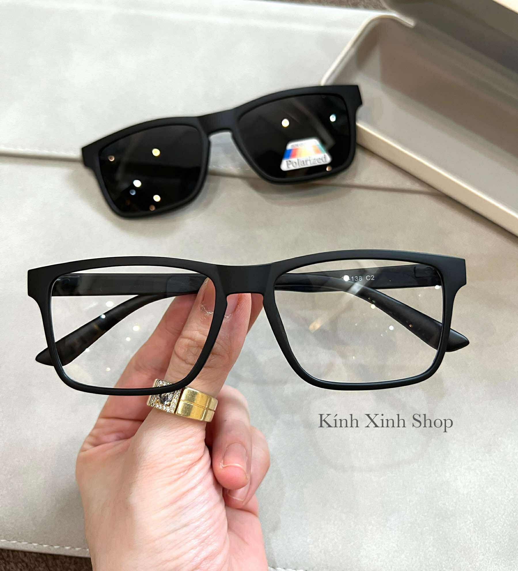 Kính Râm Cận, Gọng Kính Cận, Kính Mát 2 Tròng 2in1 Mắt Vuông Gọng Ultem
