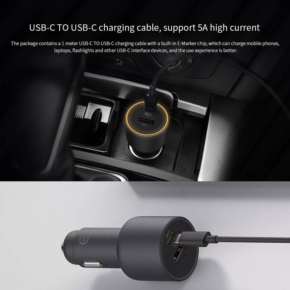 Xiaomi Tẩu sạc 1A1C hai cổng USB A USB C thông mình tương thích hoàn toàn màn hình đèn 100WHàng chính hãng