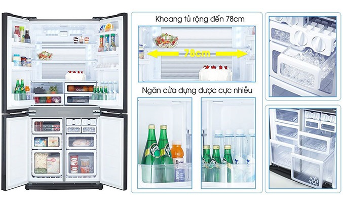 Tủ lạnh Sharp Inverter 678 lít SJ-FX688VG-BK dung tích lớn