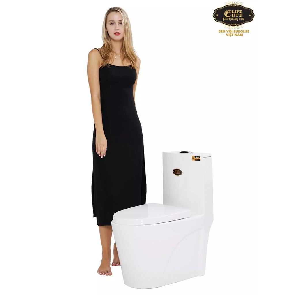 Bồn cầu 1 khối men sứ Nano tuyết, nắp đóng êm Eurolife EL-BC2077