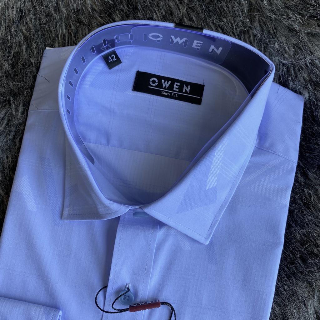 OWEN - Áo sơ mi dài tay Owen Slimfit chất sợi tre màu xanh dương in hoạt tiết 220800