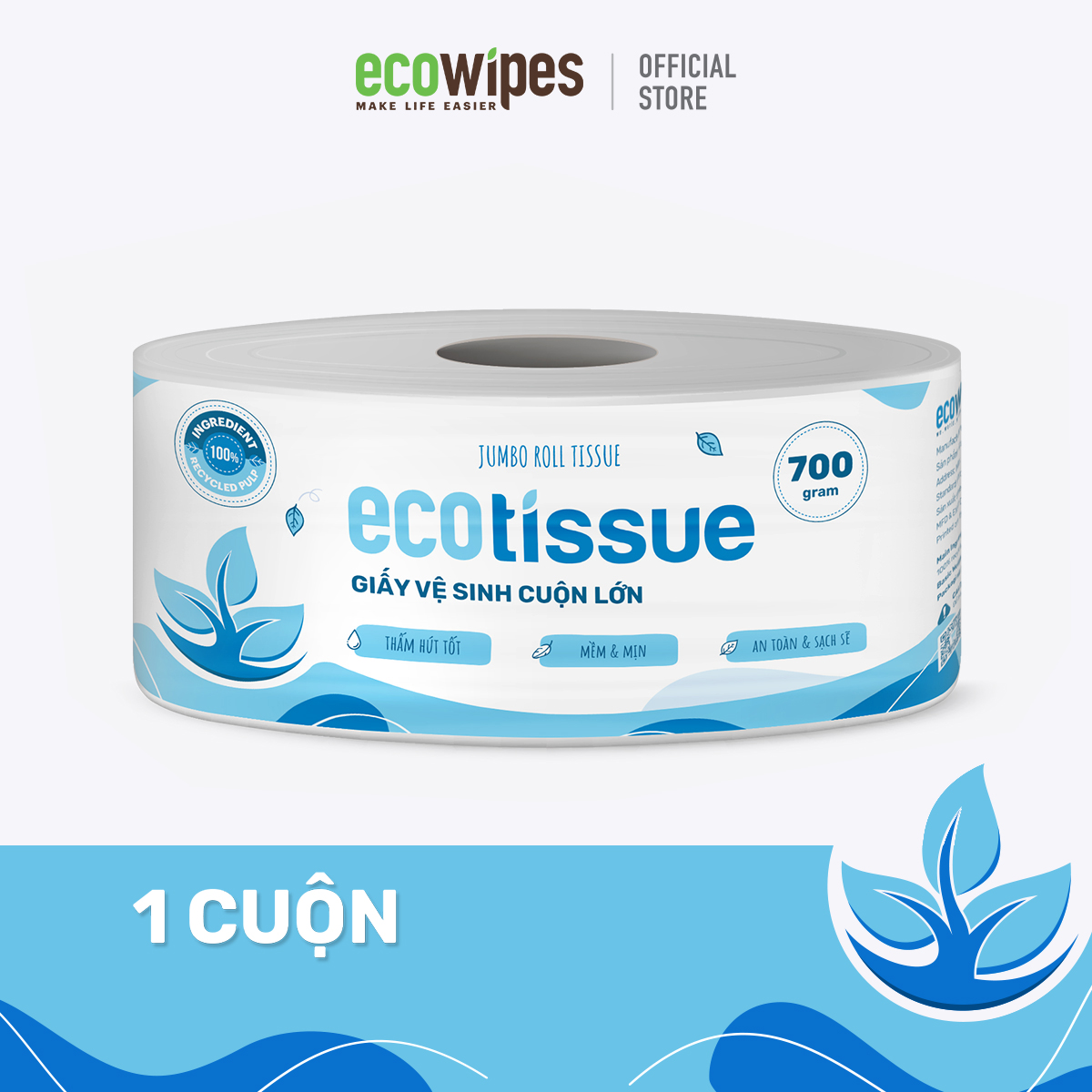 Giấy vệ sinh giấy cuộn cao cấp Ecotissue cuộn lớn 700gr thấm hút tốt mềm mịn an toàn sạch sẽ
