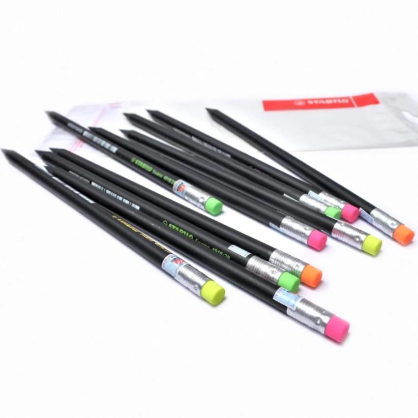 Bộ 6 cây bút chì gỗ STABILO Swano 2B thân đen có đầu tẩy+ chuốt chì PS4538 + tẩy ExamGrade ER196E (P4918-C6S