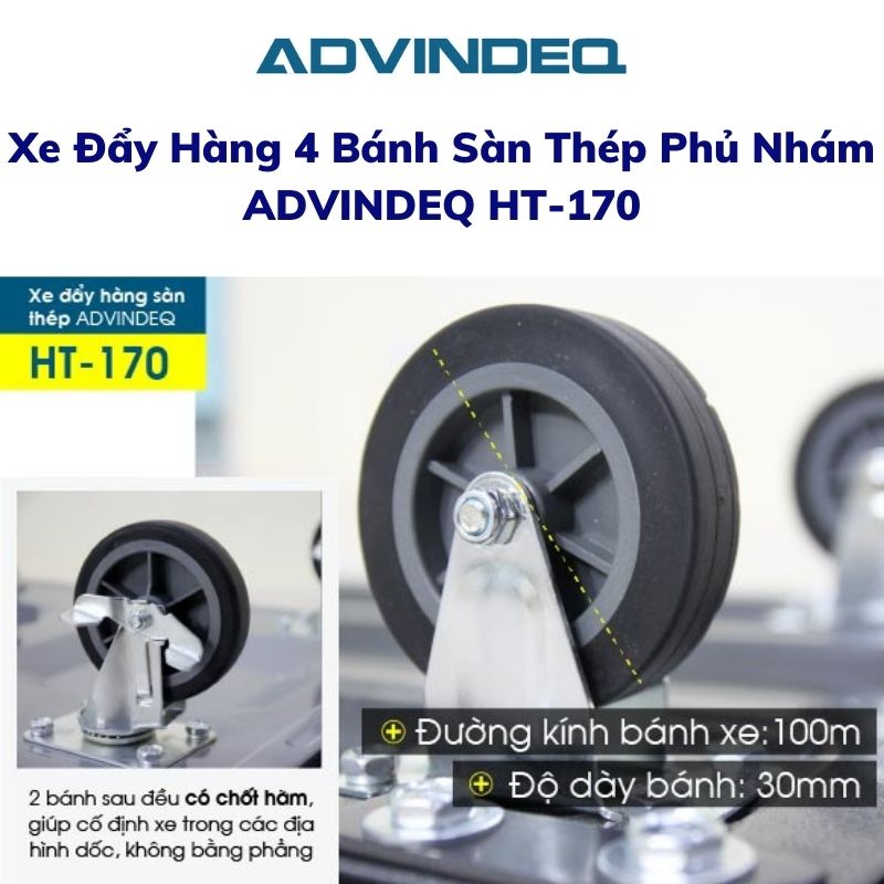 Xe Đẩy Hàng 4 Bánh Sàn Thép Phủ Nhám ADVINDEQ HT-170 (170kg) - Hàng Chính Hãng