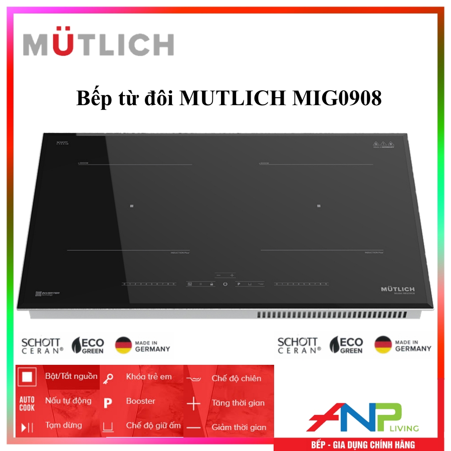 Bếp Từ Đôi MUTLICH MIG0908 (2 Vùng Nấu - Điều Khiển Cảm Ứng Trượt SLIDER CONTROL - Công Nghệ ECO-GREEN Tiết Kiệm Điện) - Hàng Nhập Khẩu Đức