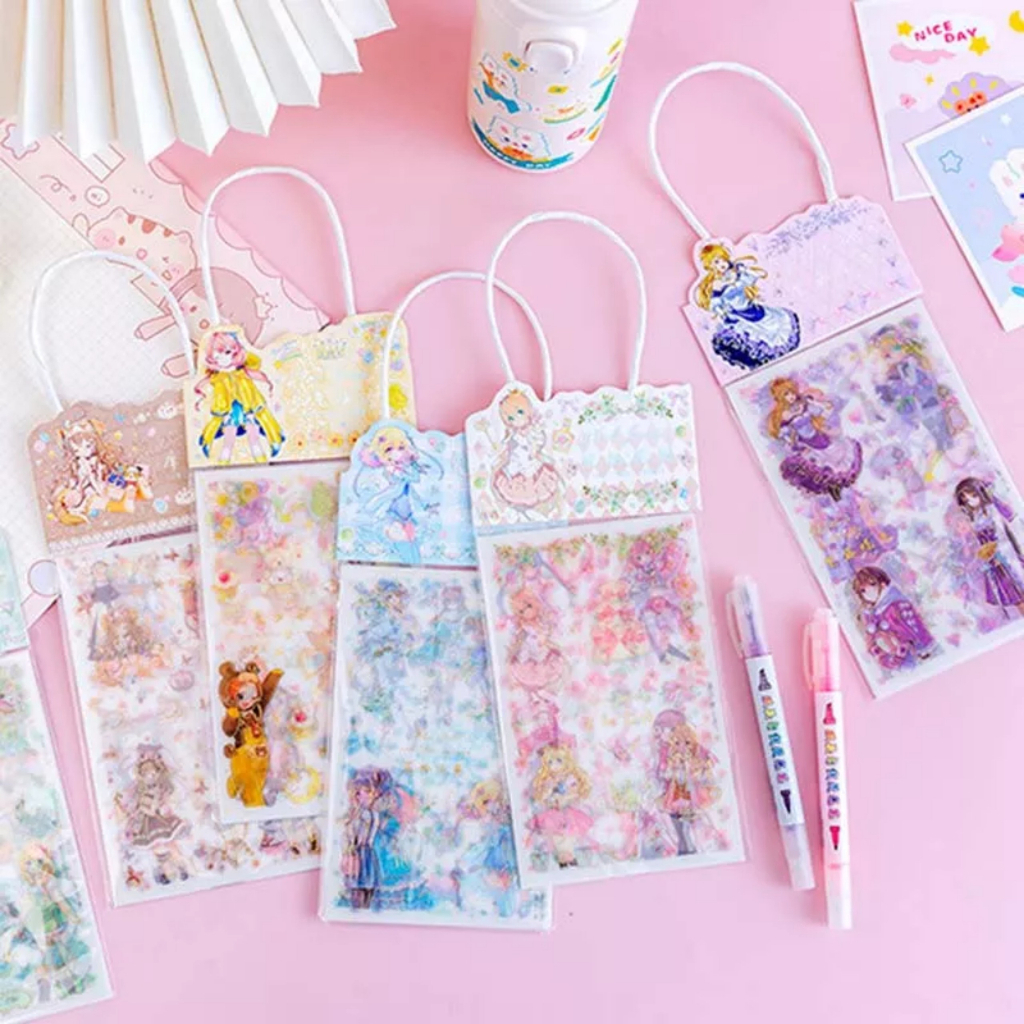 Set 3 Túi Sticker ( 9 Tấm Hình Dán ) Phong Cách Hàn Quốc Siêu Dễ Thương Có Quai Xách