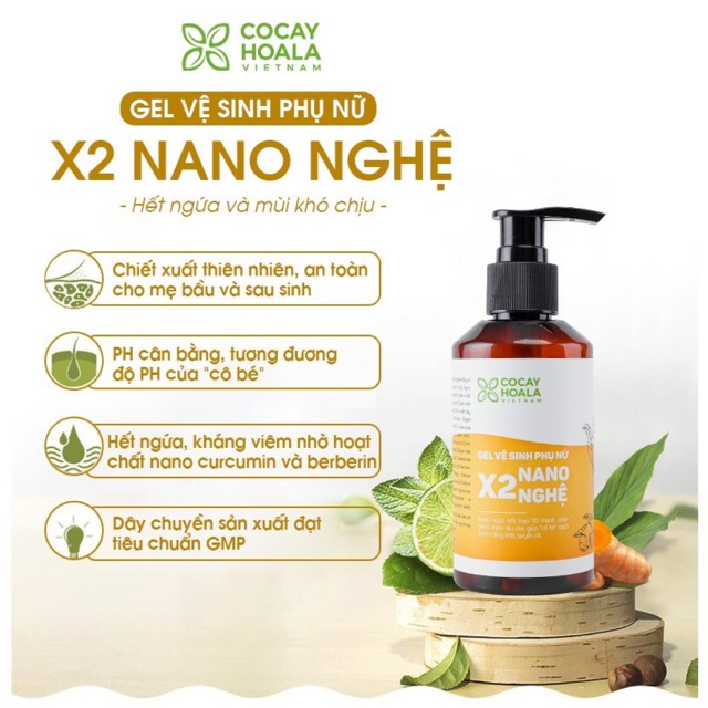 Gel Vệ Sinh Phụ Nữ Giảm Viêm Ngứa X2 Nano Nghệ- Cocayhoala- 150ml