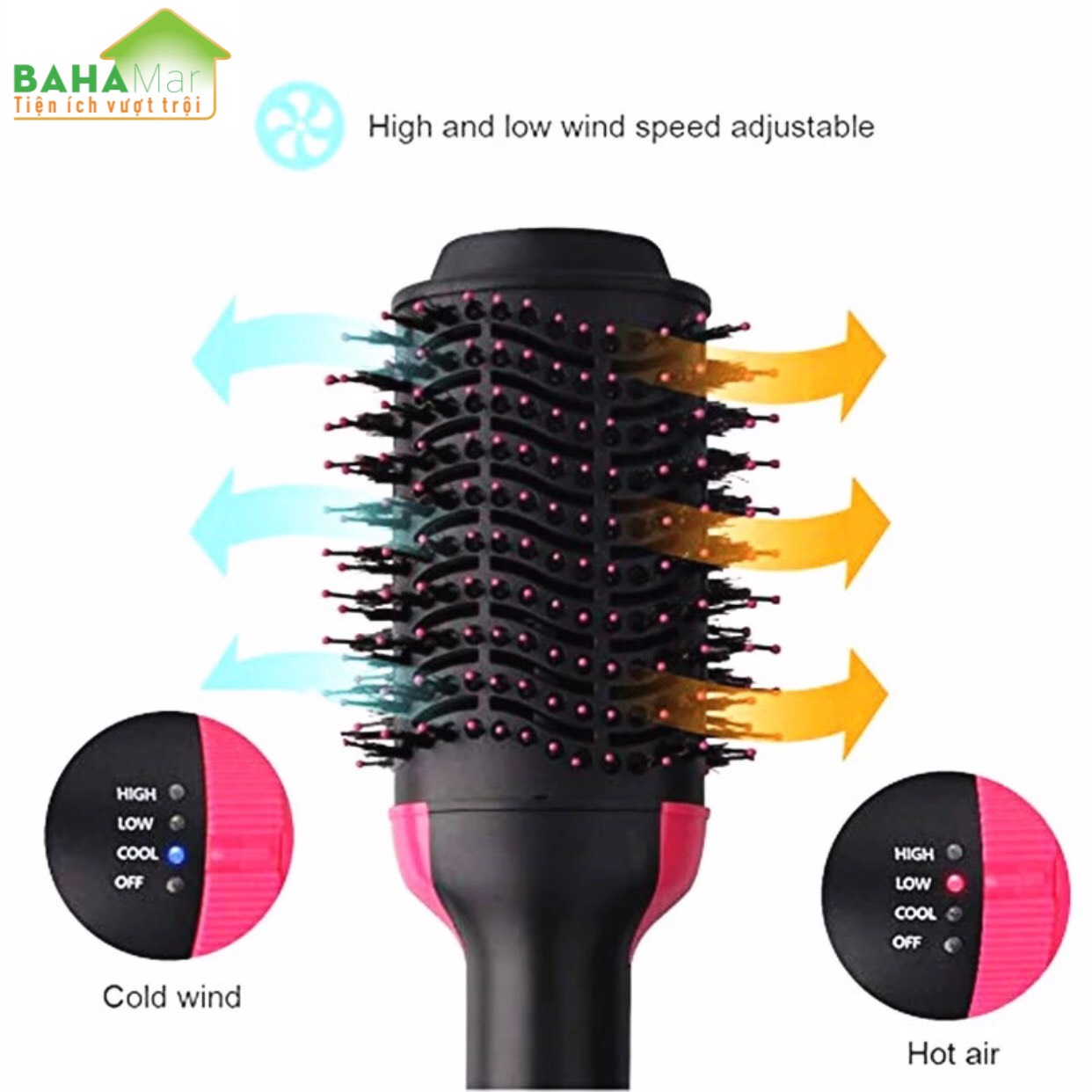 LƯỢC ION SẤY TÓC TẠO KIỂU 4 TRONG 1 "BAHAMAR" vừa chải tóc, vừa sấy tóc và tạo kiểu cho tóc. công nghệ ion âm giúp tóc mượt và bóng