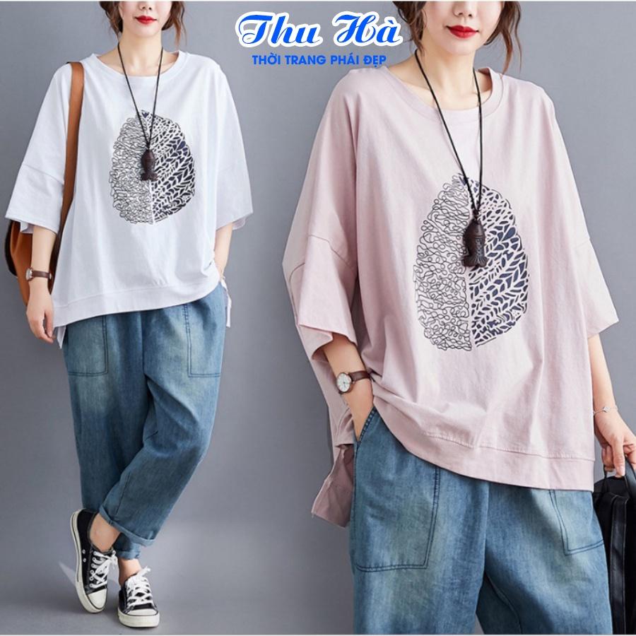 Áo phông unisex freesize form rộng tay lỡ Thu Hà chất liệu thun Cotton in hình Hoa Hướng Dương