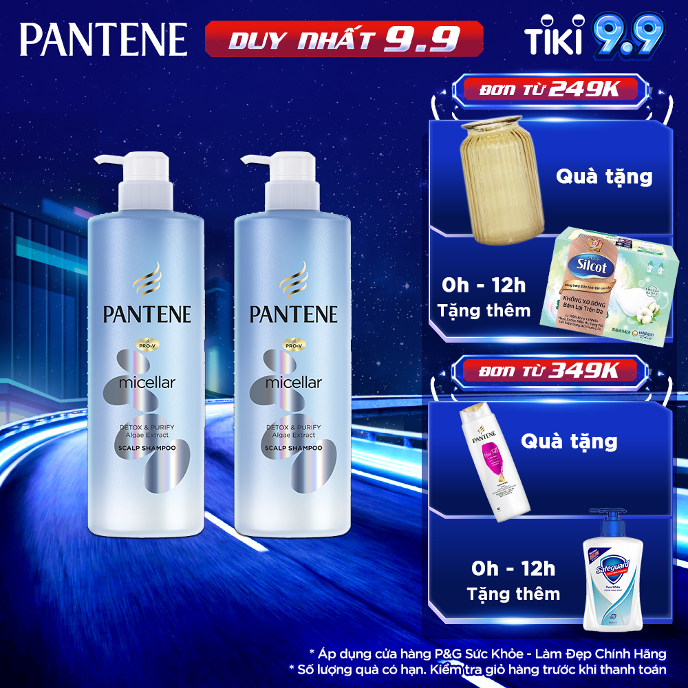 Combo Gội Xả Pantene Pro-V Micellar Làm Sạch Sâu Chiết xuất Tảo biển 530 ml