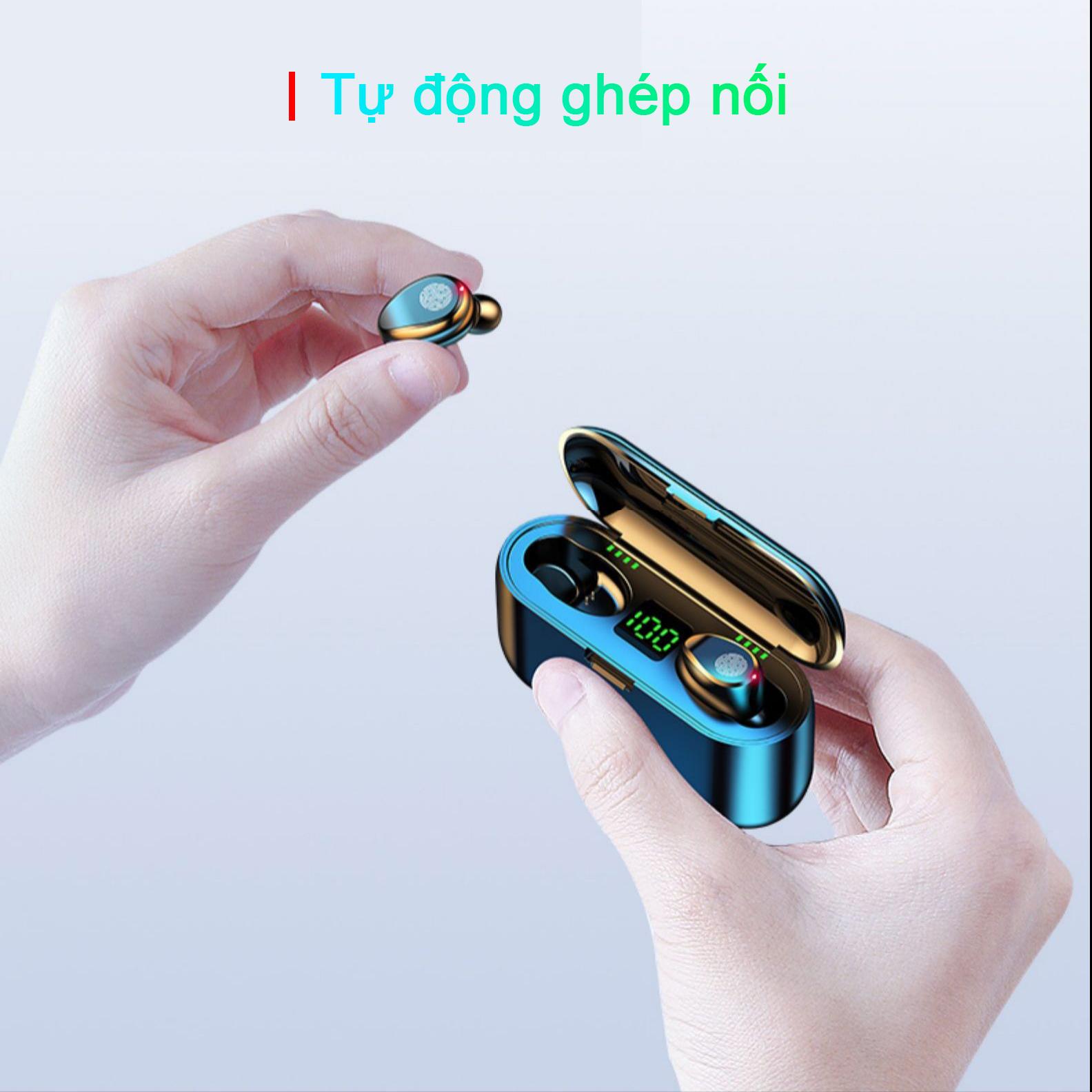 Tai nghe Bluetooth 5.1 ROYALMIC F9 TWS kén sạc 2000 mAh kiêm sạc dự phòng, chống nước, cảm ứng chạm, có mic đàm thoại - Hàng Chính Hãng