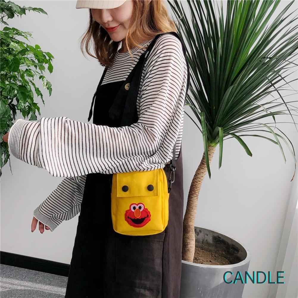 Túi Vải Canvas Đeo Chéo Họa Tiết Hoạt Hình Xinh Xắn Dành Cho Nữ