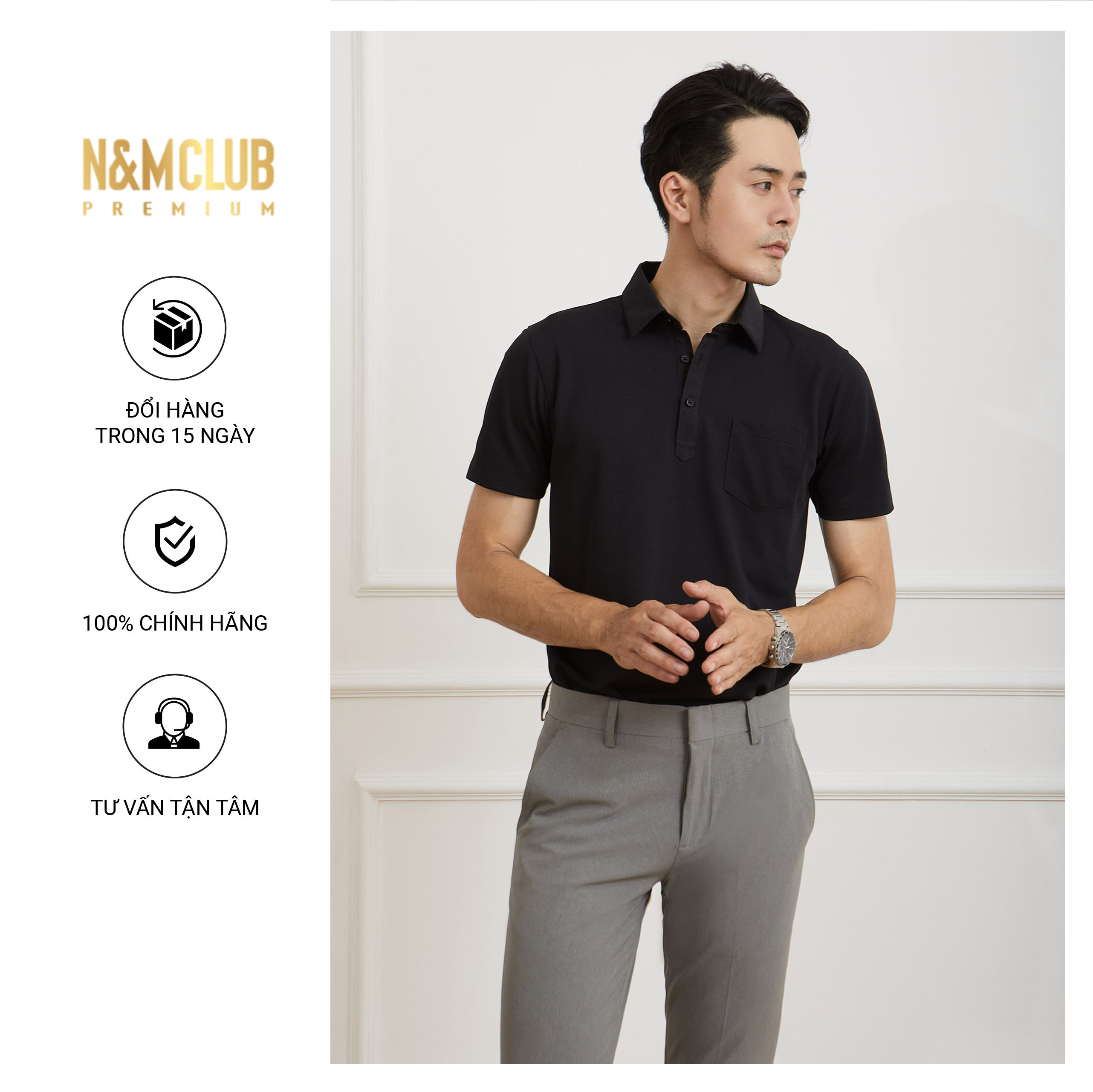 N&amp;M CLUB Áo Polo Nam tay ngắn cổ bẻ trơn chất liệu cafe kháng khuẩn khử mùi tốt 2104035