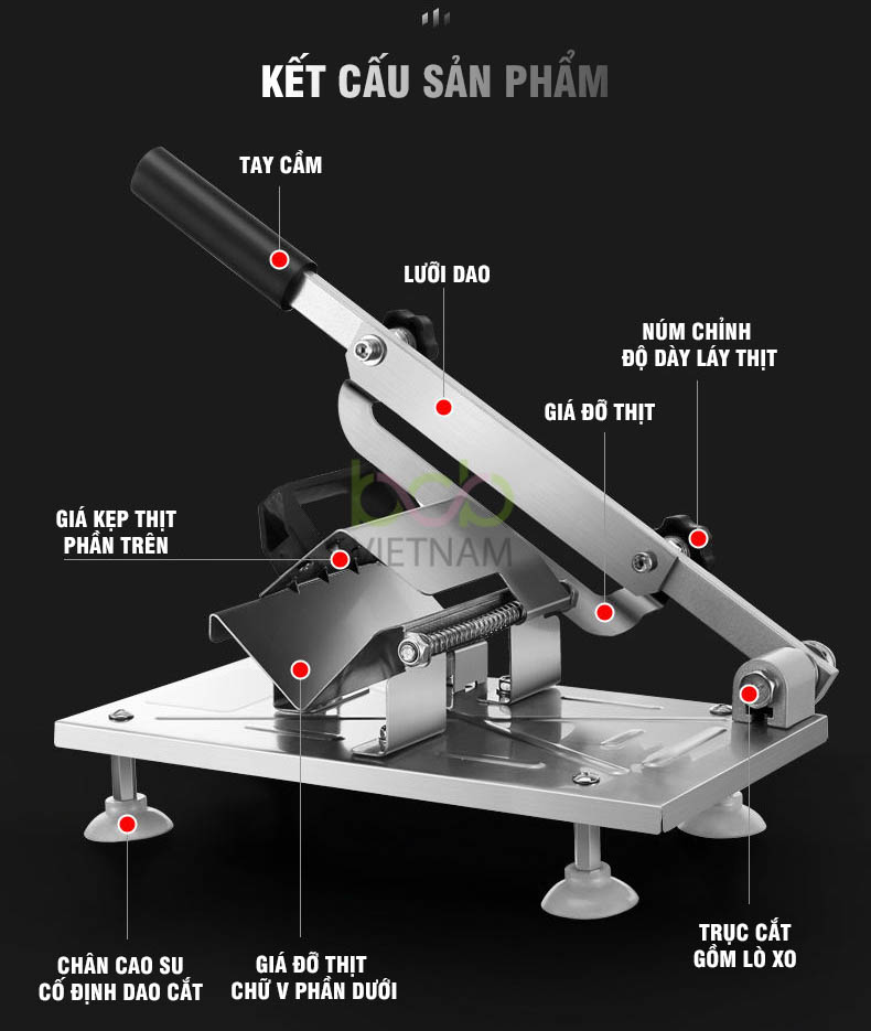 Dao Cắt Thái Thịt Đông Lạnh Có Thể Điều Chỉnh Độ Dày Của Thịt, Có Thanh Cố Định Khối Thịt Tiện Lợi Và Đa Năng