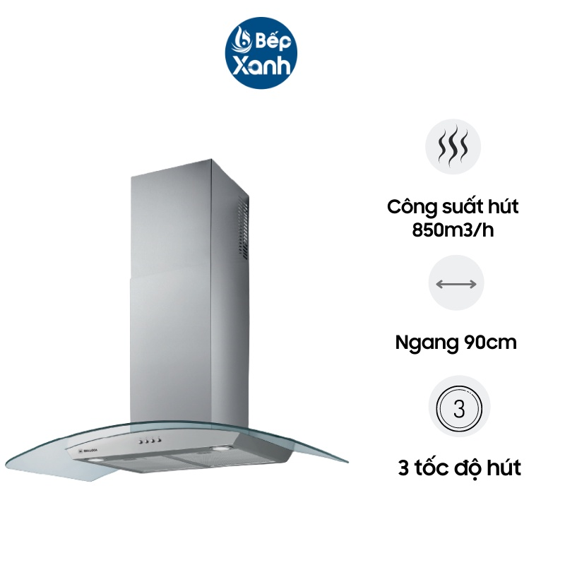 Máy Hút Mùi Áp Tường Malloca DELTA-K890V - Công suất hút 850m3/h - Ngang 90cm - Hàng Chính Hãng