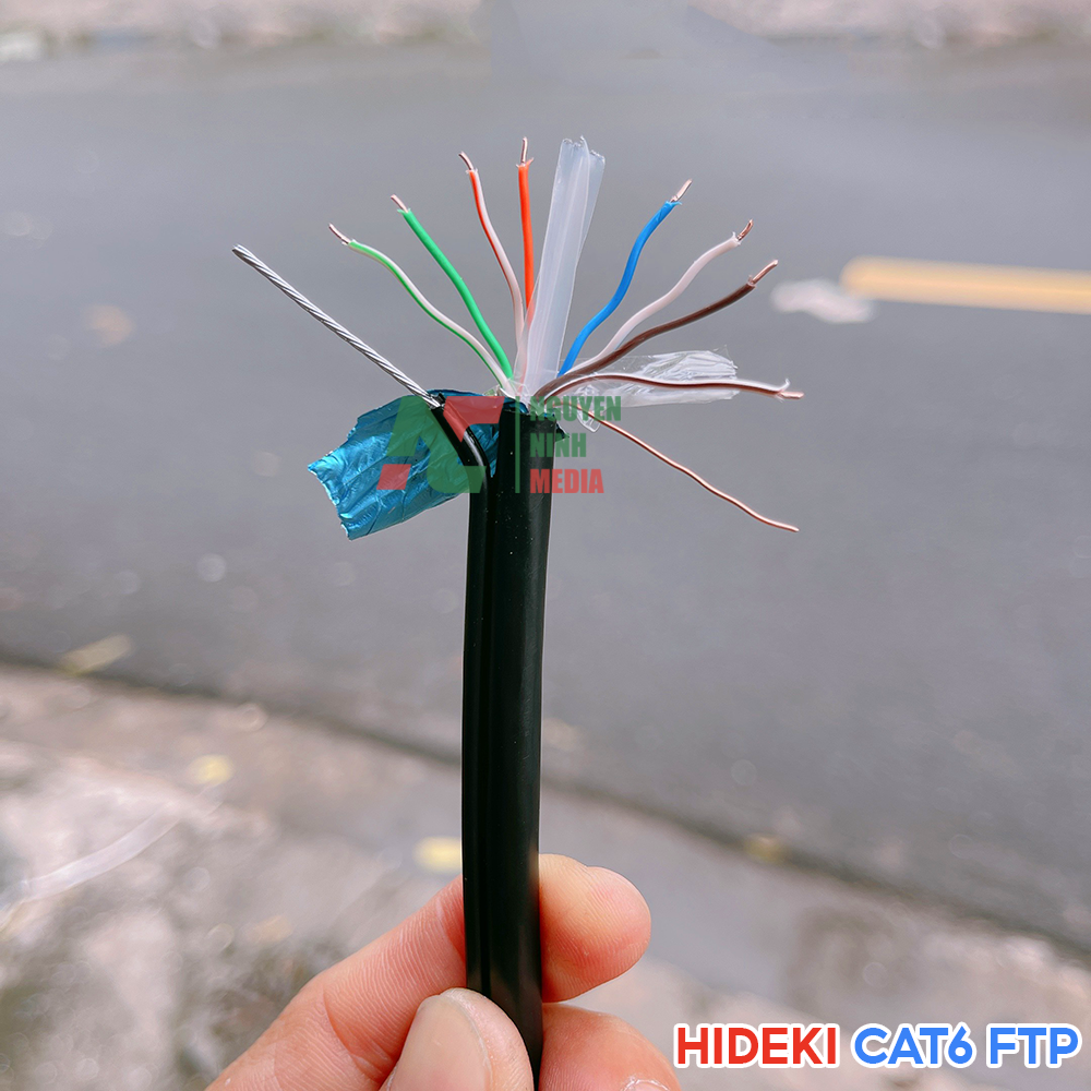 Dây Mạng Ngoài Trời HIDEKI CAT6 FTP 8 Lõi Đồng Nguyên Chất, Bọc Bạc Và Có Sợi Thép Chịu Lực, Vỏ HDPE Siêu Bền - Hàng Chính Hãng