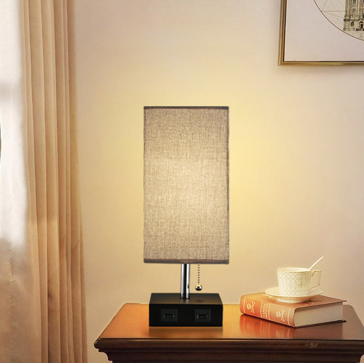 Đèn phòng ngủ Bedside Table Lamp để bàn , 2 cổng USB , 2 ổ cắm 3 chấu