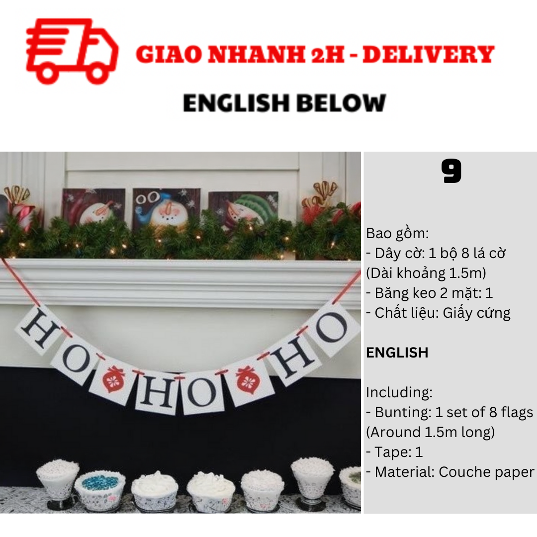 Bộ Dây Cờ Noel Trang Trí Tiệc Nhiều Mẫu - Merry Christmas Bunting DCXM31