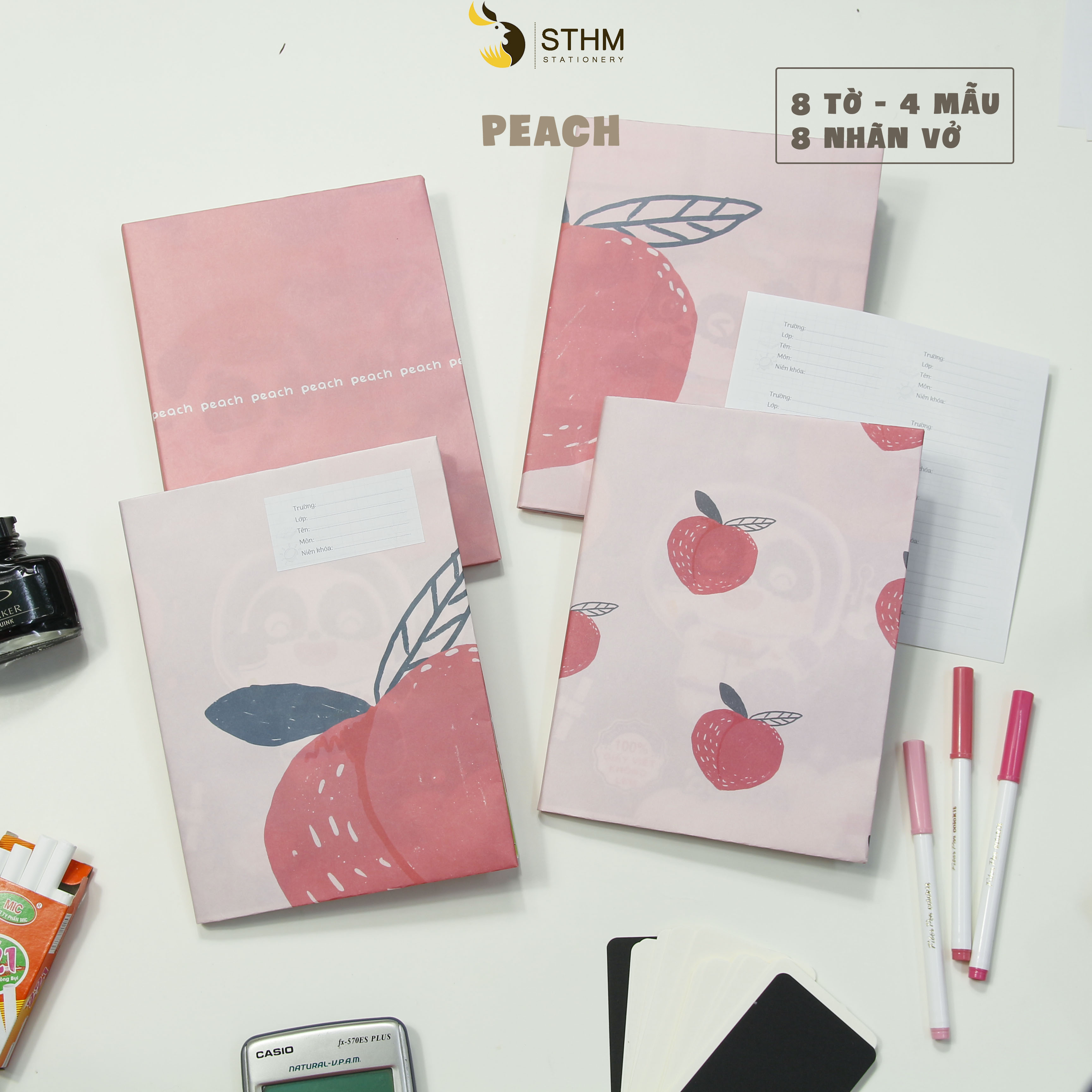 - Giấy bao tập A5 - Fruits - Tặng kèm 8 nhãn vở - Giấy kraft trắng 100gsm - Giấy dai, chống thấm nhẹ