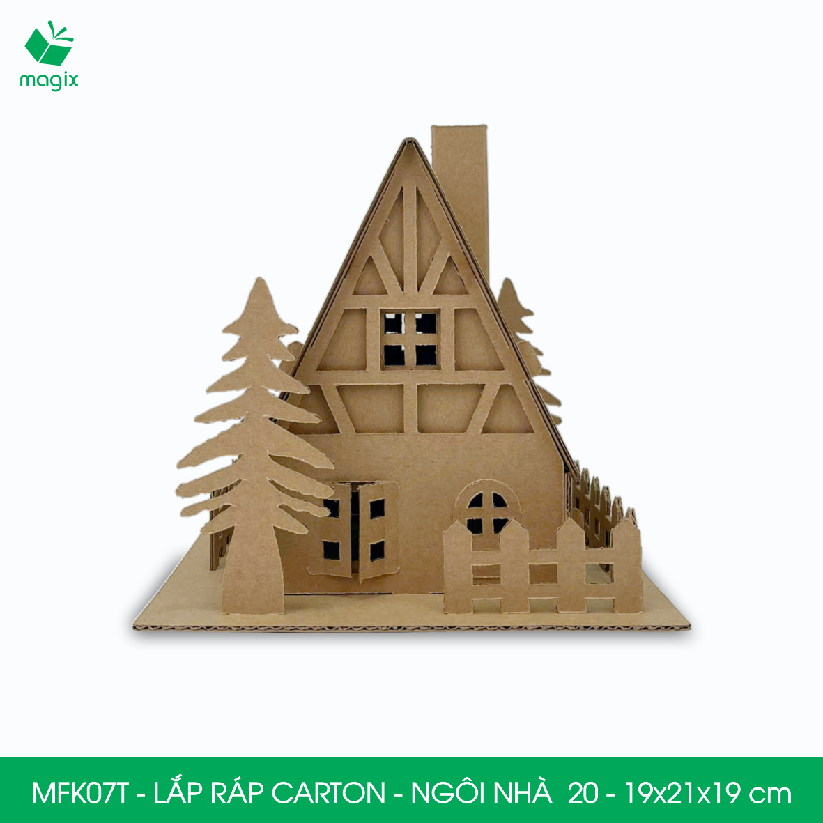 MFK07T - 19x21x19 cm - Mô hình ngôi nhà lắp ráp từ bìa carton cao cấp, nhà giấy carton mini sáng tạo