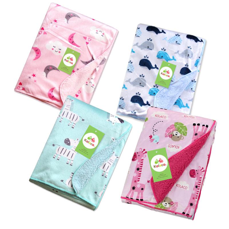 Chăn Cho Bé Mới Làm Dày 2 Lớp Ngắn Len Trẻ SƠ SINH Swaddle Bao Bọc Động Vật In Hình Bé Sơ Sinh Gối