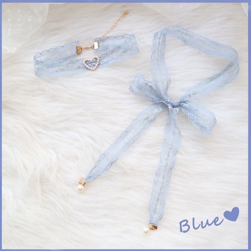 Choker ren màu xanh đính hạt - vòng cổ ren đính hạt