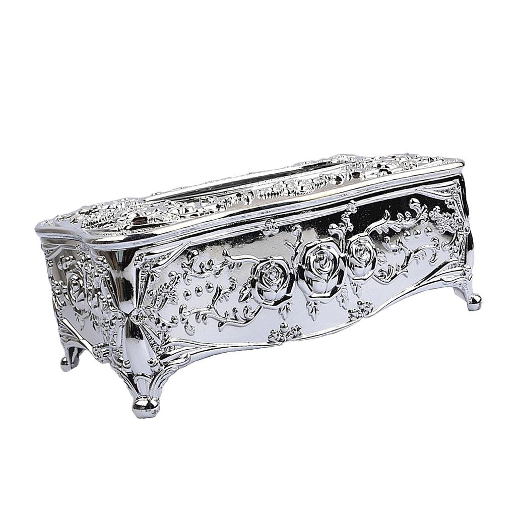 2pcs European Style Tissue Box Cover Living Room Car Tissue Holder Cover-Silver