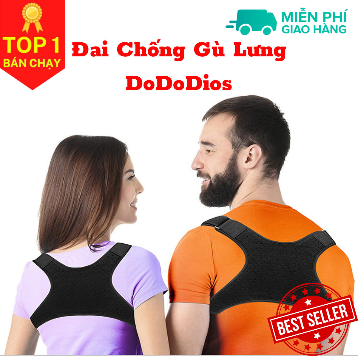 đai chống gù lưng cho người lớn Cải Thiện Cột Sống Chống cong Vẹo Lưng - chính hãng DoDoDios - mi03 Màu Đen