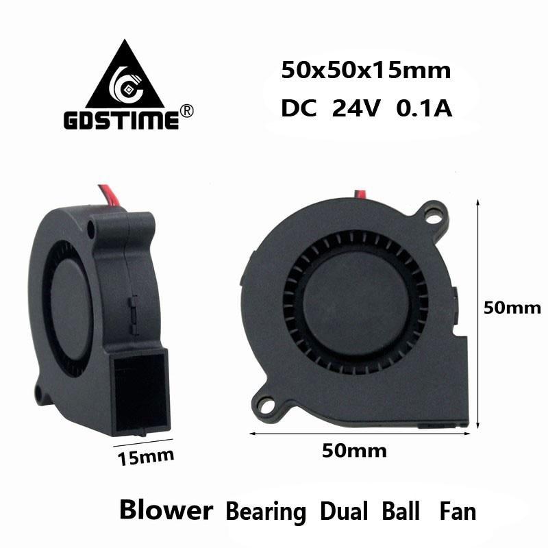 Gdstime 1 PCS 24V 3D Printer 50x50x15mm DC Cooling Blower Fan 50mm x 15mm Dual Ball Bearing 1Meter Wire Brushless Radiator 5015